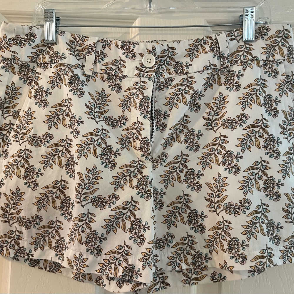 LOFT Cream and Brown Floral Women Shorts